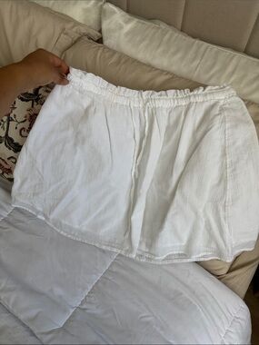 White Elastic Waist Mini Skirt 100% Cotton